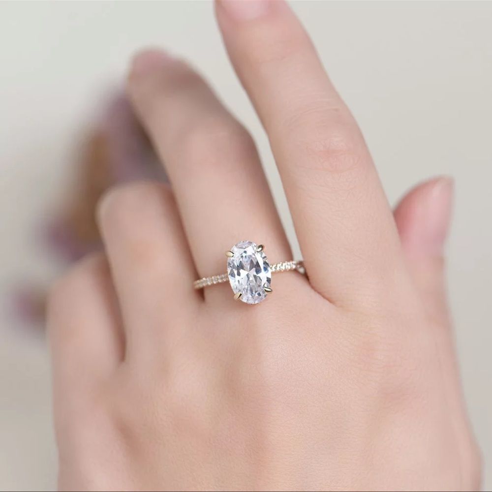 4ct oval cut crushed iced sparkling engagement ring set - Picture 17 of 17
